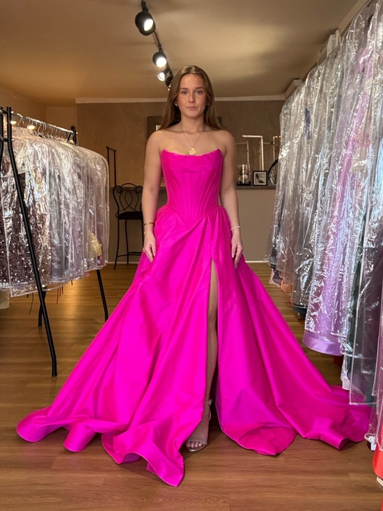 Sherri Hill Dresses & Skirts - Sherri Hill- Strapless Hot Pink Evening Ball Gown with Front Slit